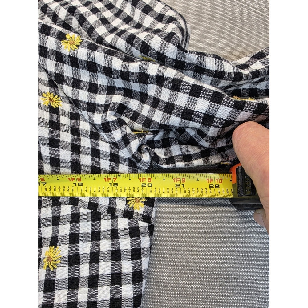 Old Navy Dress‎ Large Black White Gingham Daisy Midi Tiered Cottage Prairie - Picture 4 of 8